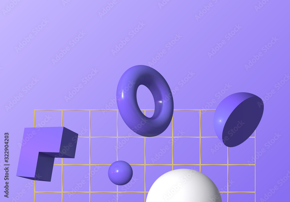 Aufkleber 3D shapes or abstract design elements falling in trendy colorful surreal background