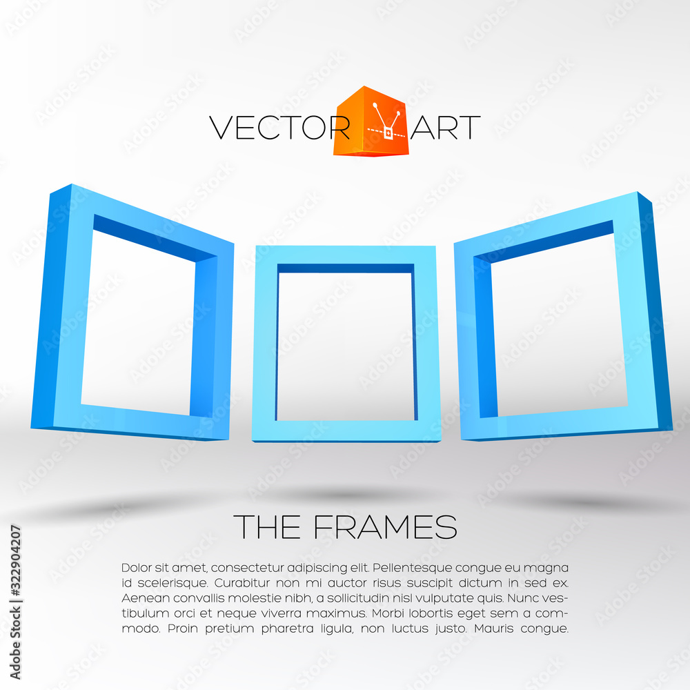 Poster three blue rectangular 3d frames