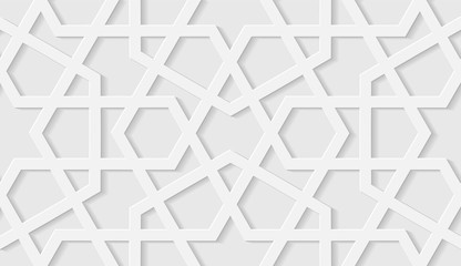 Fototapeta premium Arabic seamless pattern with classic islamic culture ornament. White background with shadow.