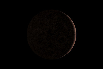 A little planet with light from the sun shining just a little from behind the right in the dark. 3D rendering