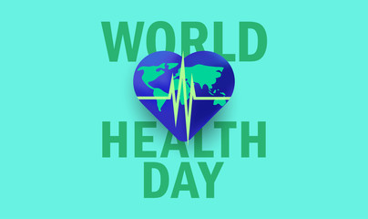 World Health Day background with globe heart and pulse vector illustration