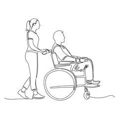 a man in a wheelchair. a woman carries a man in a wheelchair. vector illustration