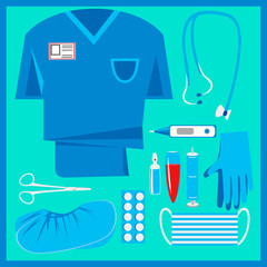 medical kit. first aid kit. the tools and clothing of the General practitioner. vector image