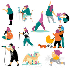 woman. vector image of a woman in various fields of activity. set of isolated images