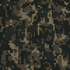 Digital camo. Seamless camouflage pattern. Military modern texture. Dark green, forest colors. Vector fabric, textile print