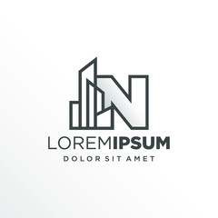 Initial Letter N with Buildings Logo Design