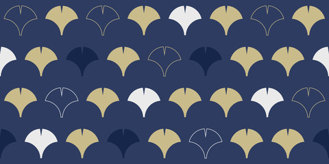 Simple seamless pattern, ginkgo leaves in golden and blue tones