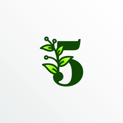 Initial Number 5 Botanical Logo Design