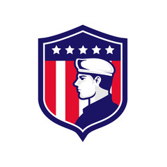 American soldier with american flag crest icon vector image