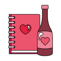 notebook with bottle wine isolated icon vector illustration design