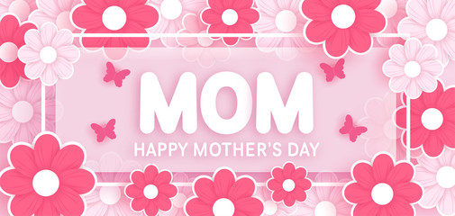 Mothers's day sale background with flower for banners,Wallpaper,flyers, invitation, posters, brochure, voucher discount.in paper cut style .