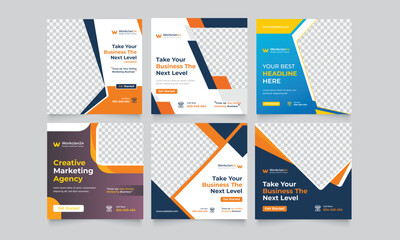 Set of Editable minimal square banner template. Black and yellow background color with stripe line shape. Suitable for social media post and web Banner ads.