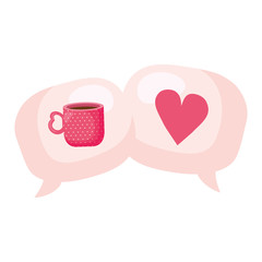 speech bubbles with heart and cup coffee vector illustration design