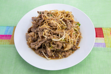 Fried Beef Brisket and mung bean sprout with soy sauce