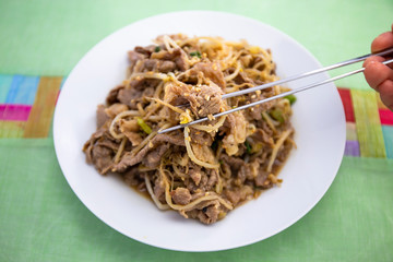 Fried Beef Brisket and mung bean sprout with soy sauce