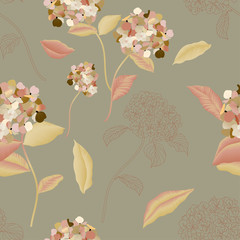 Blooming luxurious hydrangea seamless pattern. Vector illustration with garden flowers.