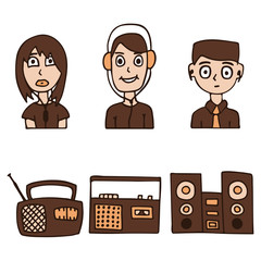 A vector illustration of a boy and a girl listening to music on the radio and music center. isolated illustration
