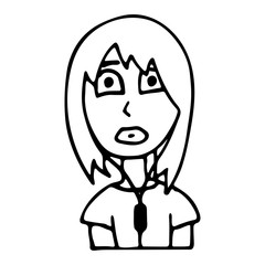 Cute cartoon girl listening to music on earphones. white background isolated outline vector illustration