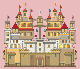 Color Magic castle with towers, vector