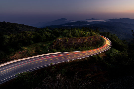 driving light on the mountain highway
