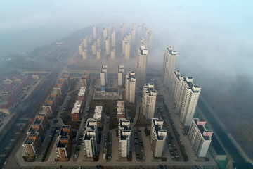 Urban buildings in haze