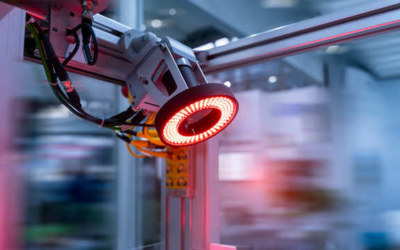 smart robot in manufacturing industry for industry 4.0 and technology concept. Robotic vision sensor camera system in intellegence factory