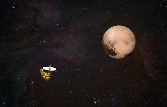 New Horizons spacecraft with Pluto "Elements of this image furnished by NASA "