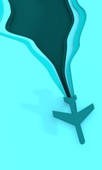 Air plane travelling concept illustration. Paper cut style. 3D rendering