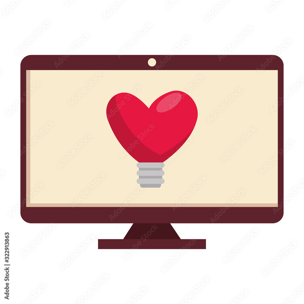 Poster monitor with light bulb in shape heart vector illustration design