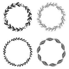 Fototapeta premium Four floral wreaths set, nature decoration vector.