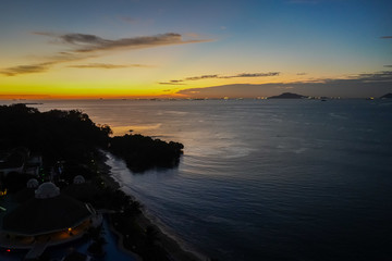 Fototapeta premium Beautiful aerial view of the sunrise in playa Bonita Panama