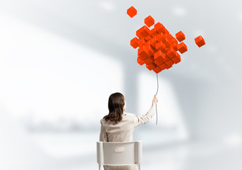 Woman holding by rope abstract composition