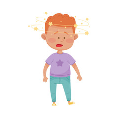 Little Boy Standing and Feeling Giddy Vector Illustration