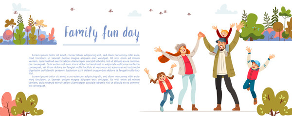 Family fun day. Creative poster or banner of family fun and entertainment, children s activities, healthy and safe environment for the family