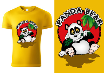 Yellow Child T-shirt Design with Cartoon Panda Bear Character - Cheerful Unisex Illustration, Vector
