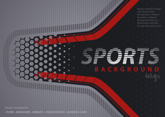 Modern Abstract Background in Sport Style with Silver Lined Pattern and Red Decorative Stripes on Black - Modern Graphic Design, Vector