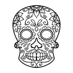 Vintage mexican sugar skull isolated on white background. Design element for logo, label, sign, poster.