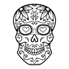 Vintage mexican sugar skull isolated on white background. Design element for logo, label, sign, poster.