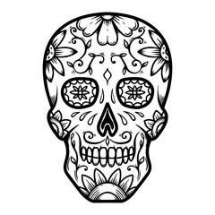 Vintage mexican sugar skull isolated on white background. Design element for logo, label, sign, poster.