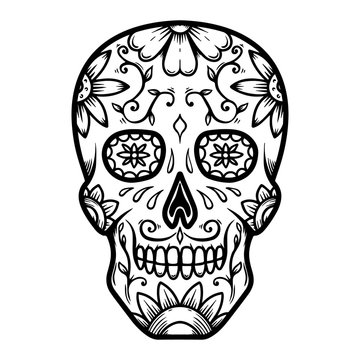 Vintage mexican sugar skull isolated on white background. Design element for logo, label, sign, poster.