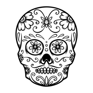 Vintage mexican sugar skull isolated on white background. Day of the dead theme. Design element for logo, label, sign, poster.