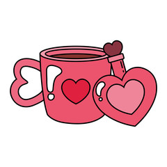 cup coffee and fragrance with heart bottle vector illustration design
