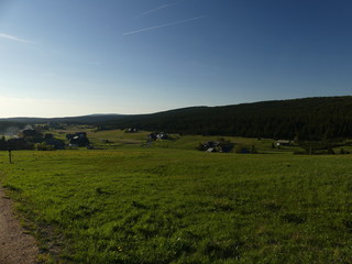 landscape with green field and blue sky