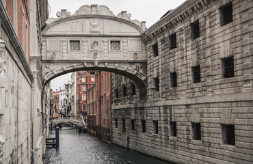 The famous Bridge of Sighs between the Doge's Palace and the prison in Venice.