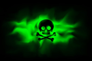 Toxic sign on a background of infected green fog. Poison hazard sign. Dangerous haze poisoned. Spreading smoke attack biological weapons. Security danger symbol. Vector illustration