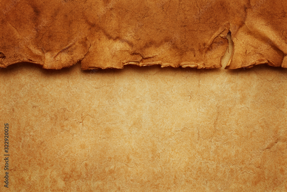 Wall mural horizontal oriented template from torn crumpled edge of old ancient vintage paper on another sheet o