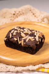 brownies on wooden background