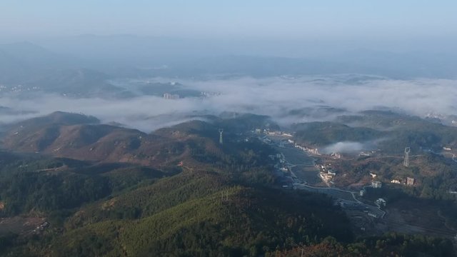 Aerial photography of fog in the mountains