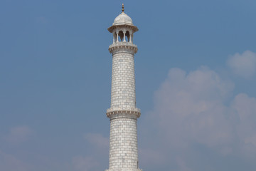 Minaret of Taj Mahal, a UNESCO world heritage site in Agra, India