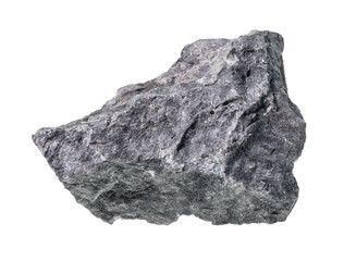 unpolished gray Basalt rock cutout on white